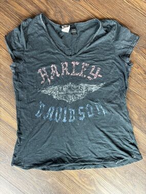 Harley-Davidson Black Short Sleeve Tee with Faded Red & Blue Logo